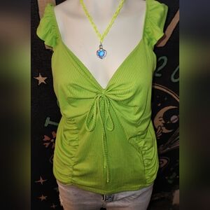 White Birch Vibrant Green Ruched Top